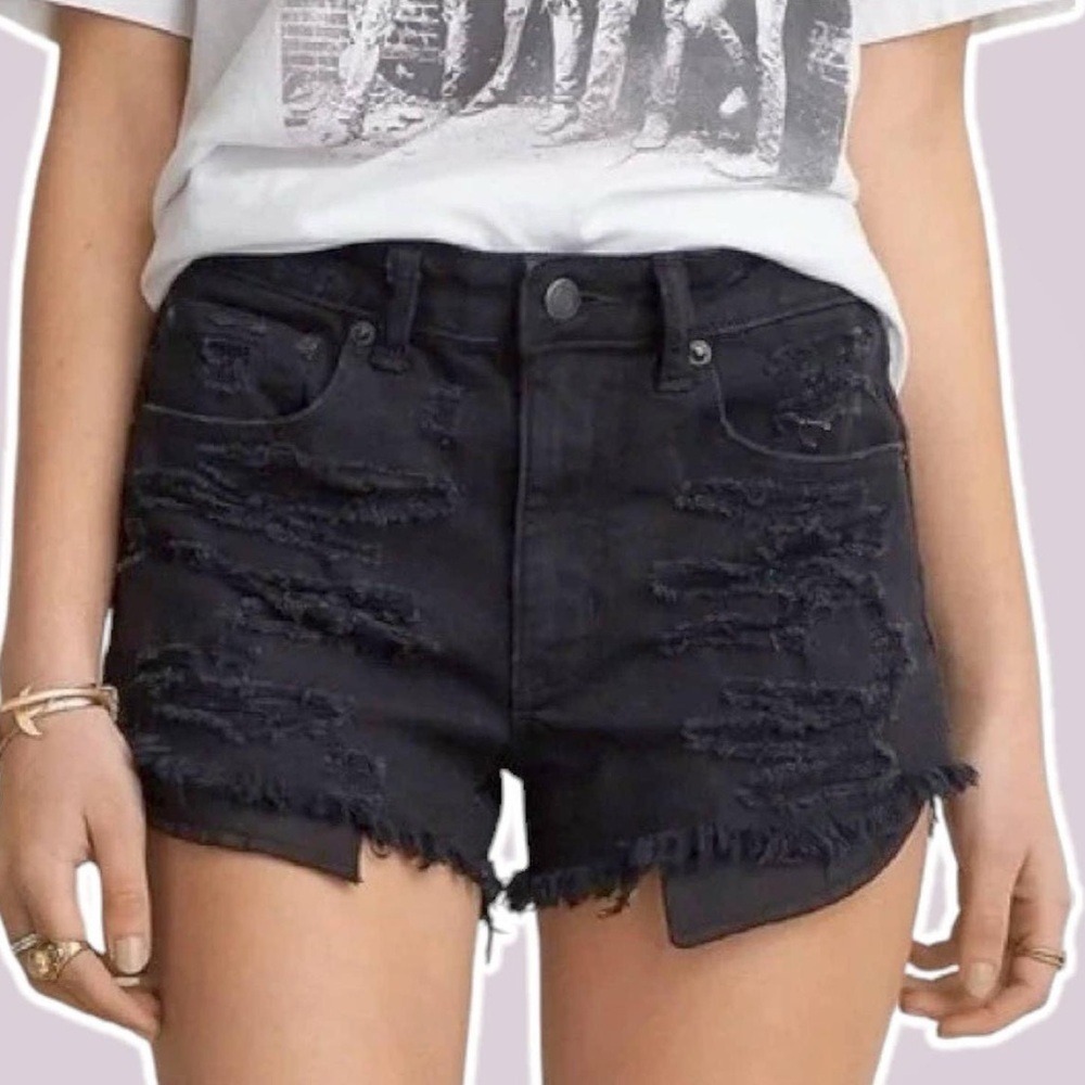 American Eagle Vintage Hi-Rise Distressed Destroy Black Festival Denim Shorts 4